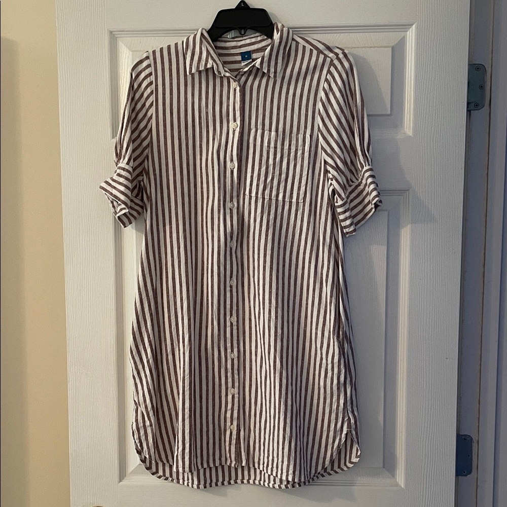 Old Navy Brown and White Striped Casual Shirt